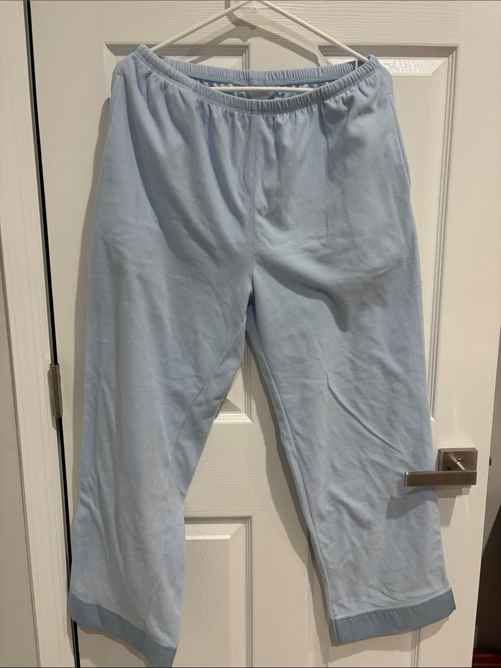 J. Crew Women’s Baby Blue Fleece PJ Pants with Satin Trim, Size M